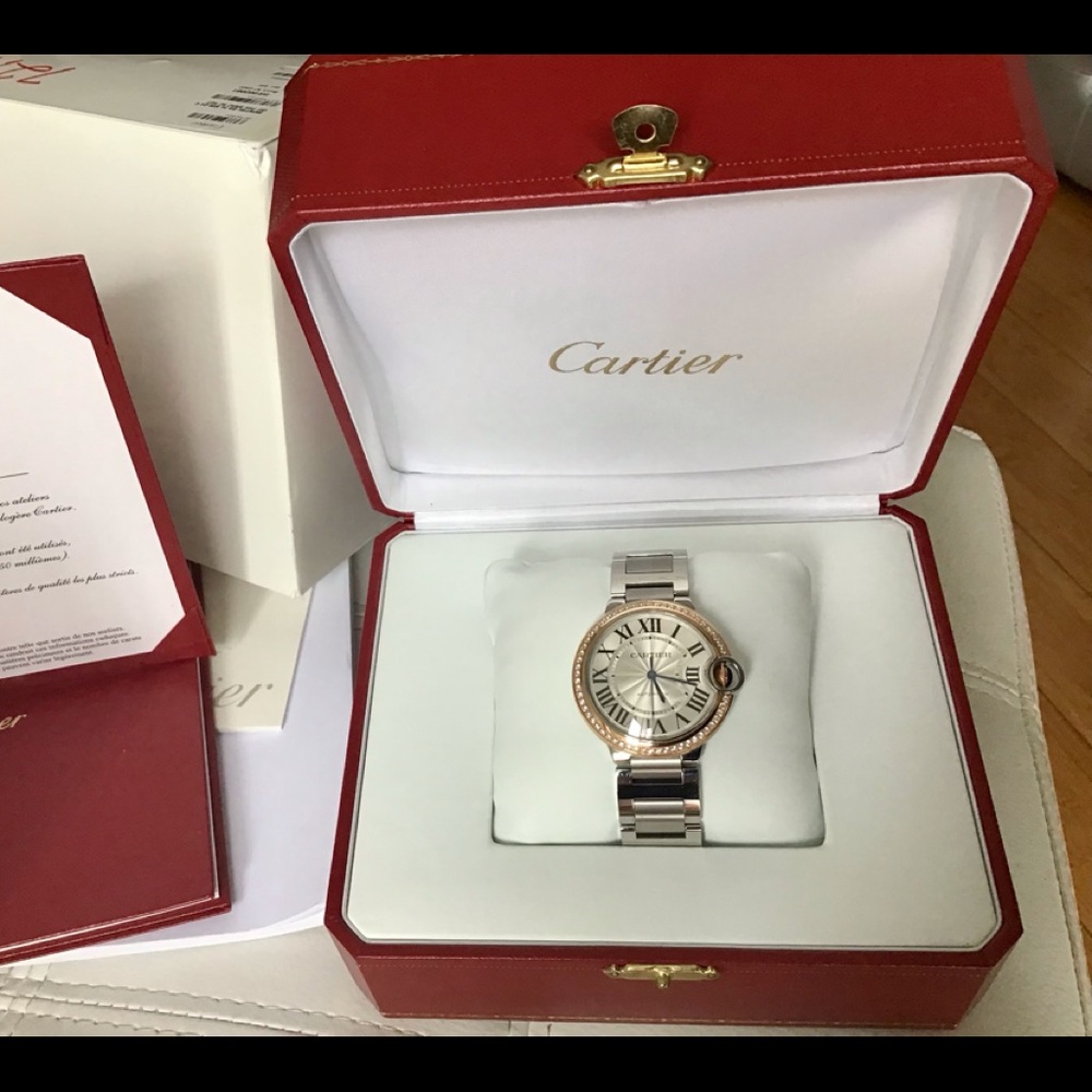Cartier Ballon Bleu Wrist Watch SS-18k Rose Gold Diamond Bezel 36mm WE902081 NWB - Picture 2 of 15